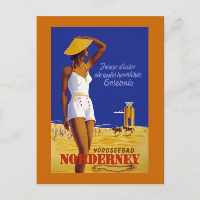 "Norderney" Vintages deutsches Reiseplakat Postkarte (Vorderseite)