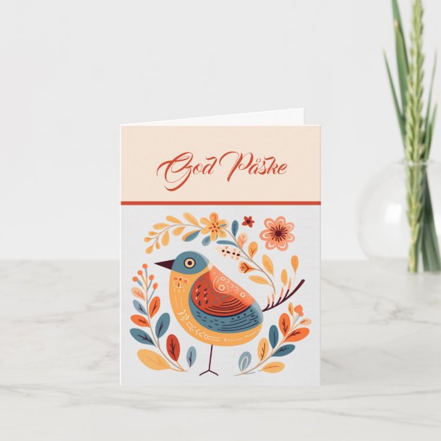 Nordic Bird Orange Yellow Türkise Karte (Vorderseite)
