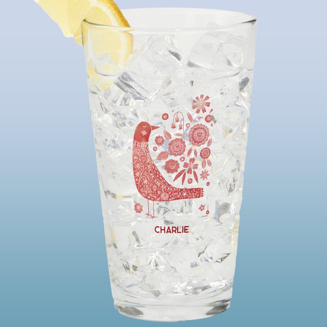 Nordic Bird Personalisiert Glas (Scandinavian bird personalized name glass tumbler)