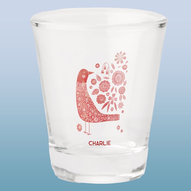 Nordic Bird Personalisiert Schnapsglas (Scandinavian bird personalized name shot glass)