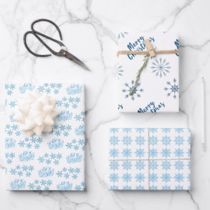 Nordic Blue Frohe Weihnachten Let It Schneeflocken Geschenkpapier Set
