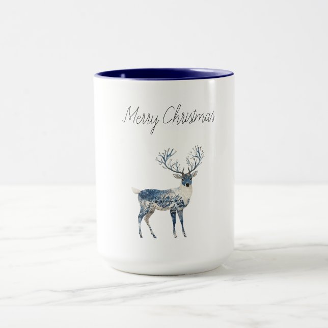 Nordic Blue White Deer Christmas Tasse (Zentrum)