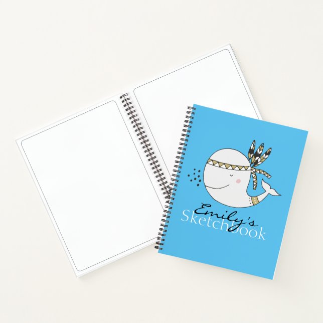 Nordic Boho Whale Personalisiert Sketch Notizbuch (Innenseite)