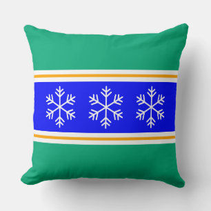 Nordic Bright Blue Green Strips Weiße Schneeflocke Kissen