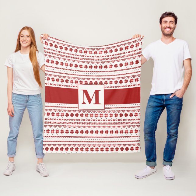 Nordic Bright Red and Winter White Arctic Streifen Fleecedecke (Beispiel)