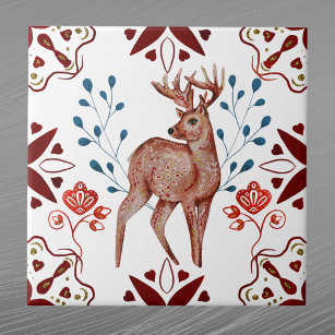 Nordic Brown Deer Watercolor Kunst Fliese