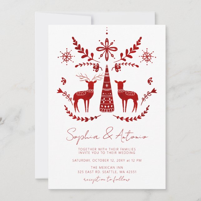 Nordic Buck und Doe Woodland Winter Wedding Einladung (Vorderseite)