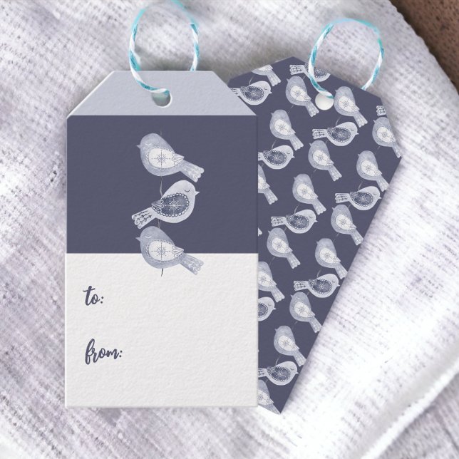 Nordic Christmas Blue Birds Geschenkanhänger (Nordic Christmas Blue Birds Gift Tags from Ricaso)