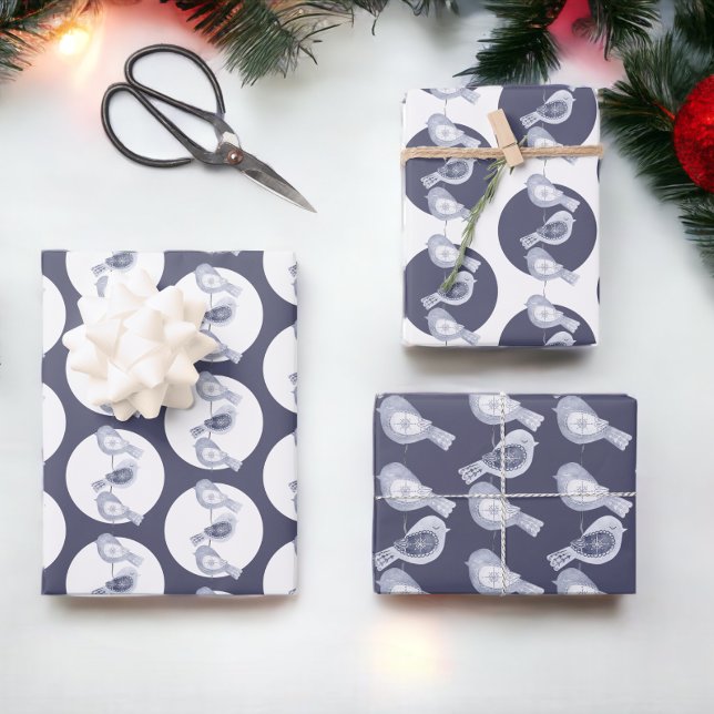 Nordic Christmas Blue Birds Geschenkpapier Set (Nordic blue birds Christmas wrapping sheets from Ricaso)
