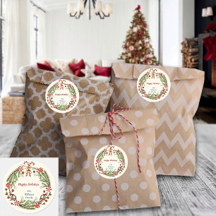 Nordic Christmas Candy Cane Wreath Individuelle Na Runder Aufkleber