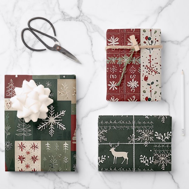 Nordic Christmas Collage Geschenkpapier Set (Vorderseite)
