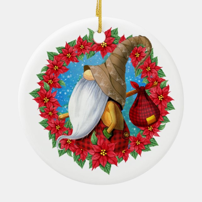 Nordic Christmas Gnome Foto Keramik Ornament (Hinten)