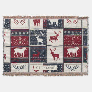 Nordic Christmas Patchwork Rentier Decke