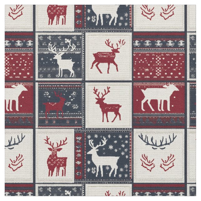 Nordic Christmas Patchwork | Rentier Stoff (Nahaufnahme)