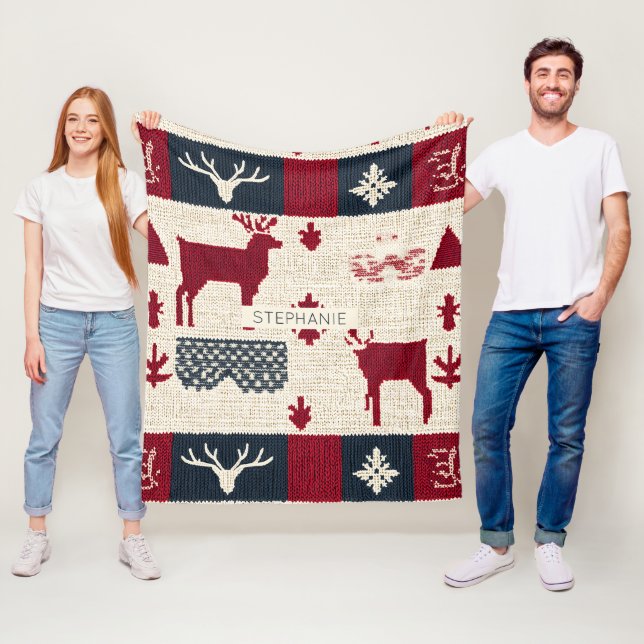Nordic Christmas Patchwork | Rentiere (2) Fleecedecke (Beispiel)