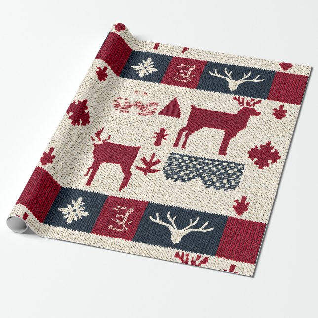 Nordic Christmas Patchwork | Rentiere (2) Geschenkpapier (Ungerollt)