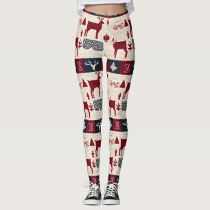 Nordic Christmas Patchwork   Rentiere (2) Leggings