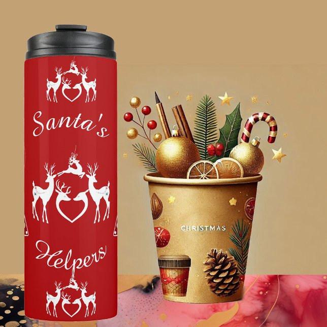 Nordic Christmas Reindeers White Santa Helpers Red Thermosbecher (Nordic Christmas Reindeers White Santa Helpers Red Thermal Tumbler)