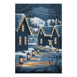 Nordic Christmas Village Art Skandinavier Winter Poster