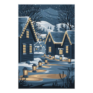 Nordic Christmas Village Art Skandinavier Winter Poster