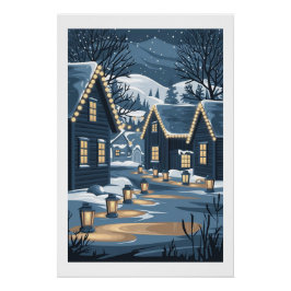 Nordic Christmas Village Art Skandinavier Winter Poster