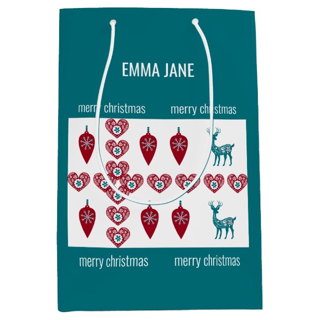 Nordic Cross Rentier skandinavischer Merry Xmas Mittlere Geschenktüte (Vorderseite)