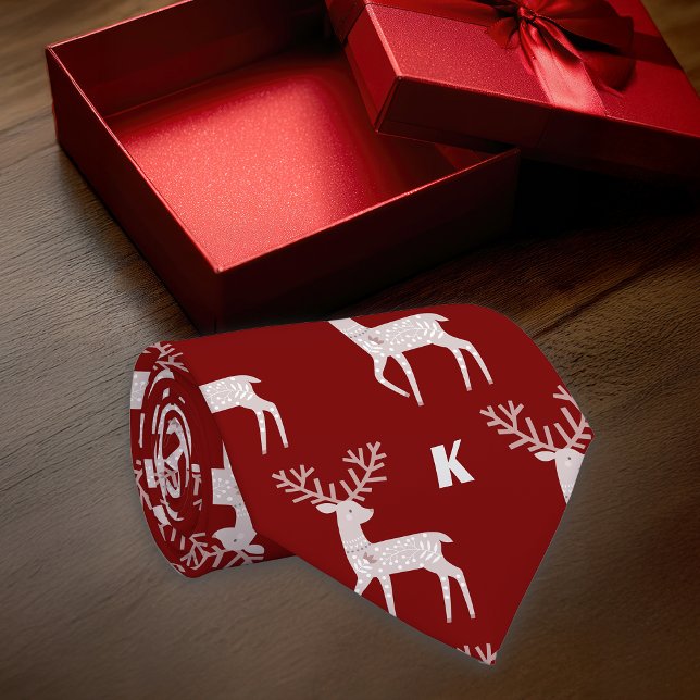 Nordic Deer Maroon Personalize Initial Krawatte (Von Creator hochgeladen)