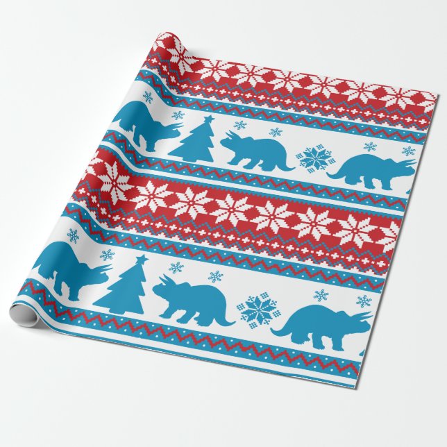 Nordic Fair Isle Triceratops Dinosaurier Sweater Geschenkpapier (Ungerollt)
