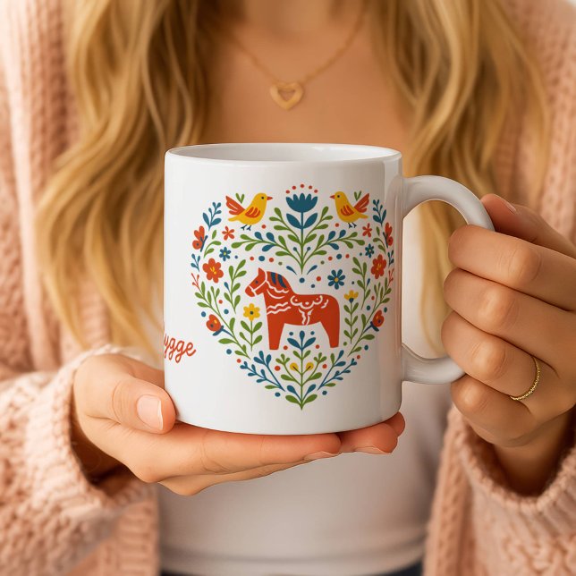 Nordic Folk Art Dala Horse Heart Pattern Mug Kaffeetasse (Von Creator hochgeladen)