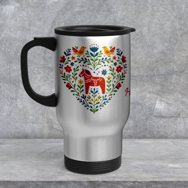 Nordic Folk Art Dala Horse Travel Mug Reisebecher (Von Creator hochgeladen)