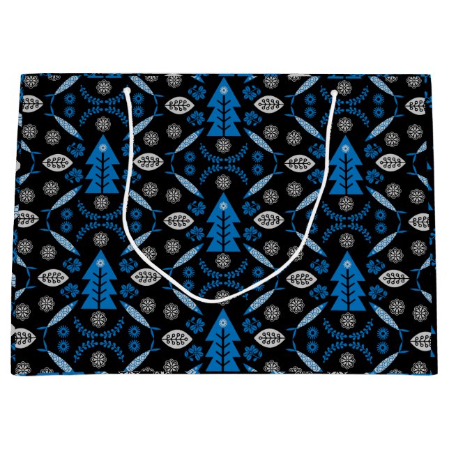 Nordic Folk Art Fish Große Geschenktüte (Vorderseite)
