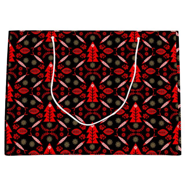 Nordic Folk Art Fish Große Geschenktüte (Vorderseite)