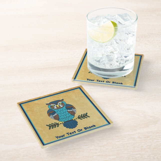 Nordic Folk Art Owl Glasuntersetzer (Schrägansicht)