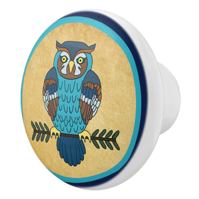 Nordic Folk Art Owl Keramikknauf (Rechts)
