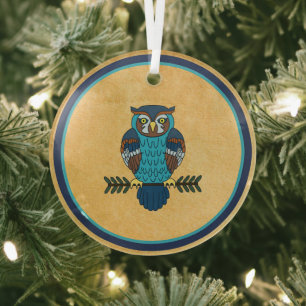 Nordic Folk Art Owl Ornament Aus Glas