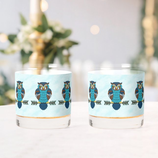 Nordic Folk Art Owl Whiskyglas (Insitu (Hochzeit))