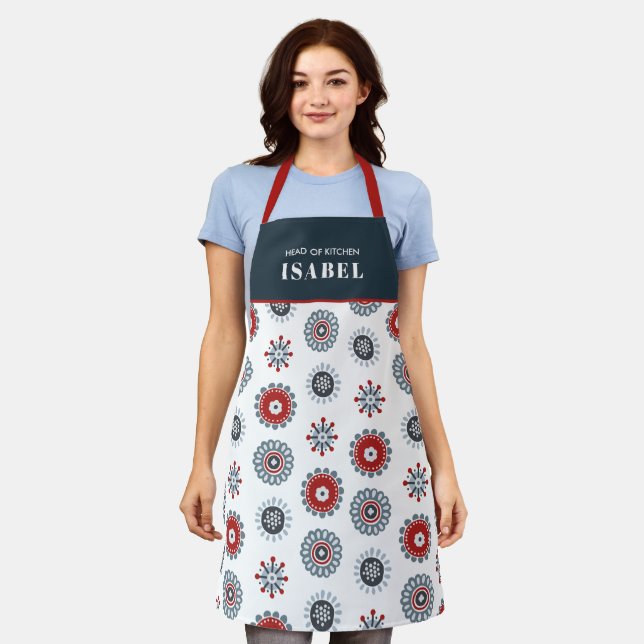 Nordic Folk Art Red Blue Blumen Weihnachten Schürze (Getragen)