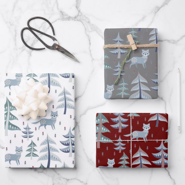 Nordic Folk Art Winterlandschaft Geschenkpapier Set (Vorderseite)