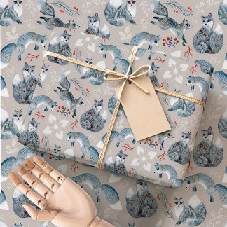 Nordic Folk Foxes | Scandinavian Winter Woodland Geschenkpapier