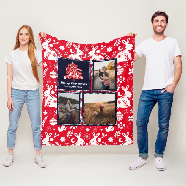 Nordic Folk Pattern Festliches Weihnachtsbaum Foto Fleecedecke (Beispiel)