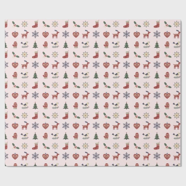 Nordic Folk Weihnachtswrapping Paper Geschenkpapier (Flach)