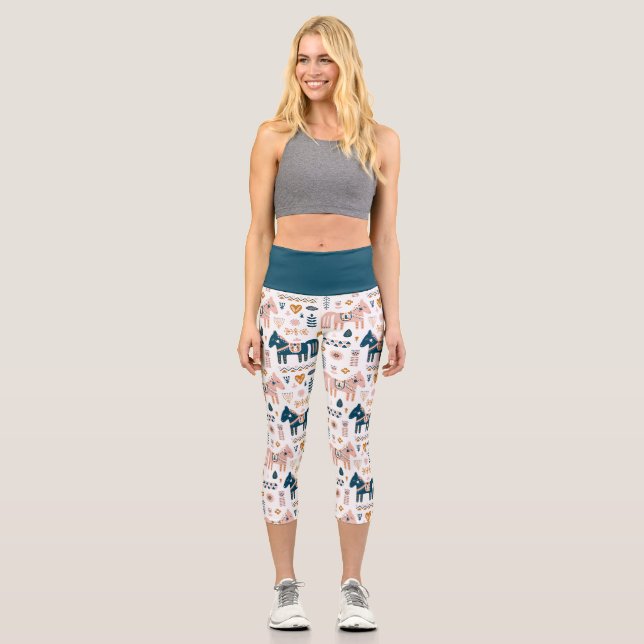 Nordic Folkart Horse Capri Leggings (Vorderseite)