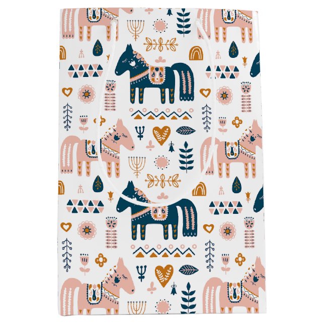 Nordic Folkart Horse Mittlere Geschenktüte (Vorderseite)