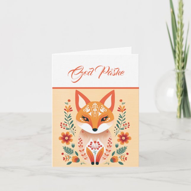Nordic Fox Orange Yellow Blue Påske Karte (Vorderseite)
