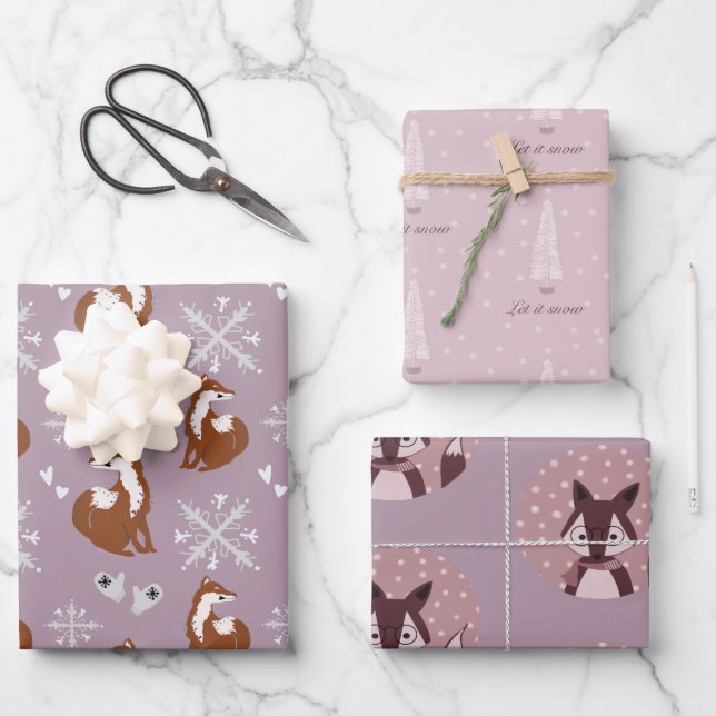Nordic Fox Winter Geschenkpapier Set (Vorderseite)