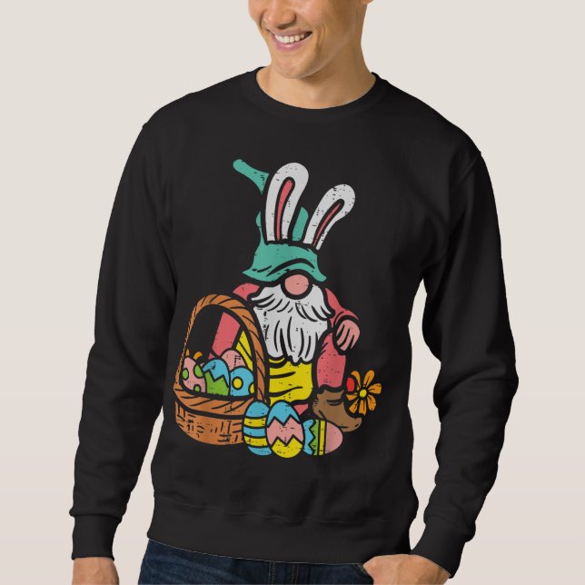 Nordic Garden Gnome Bunny Easter Eggs Basket Sweatshirt (Vorderseite)