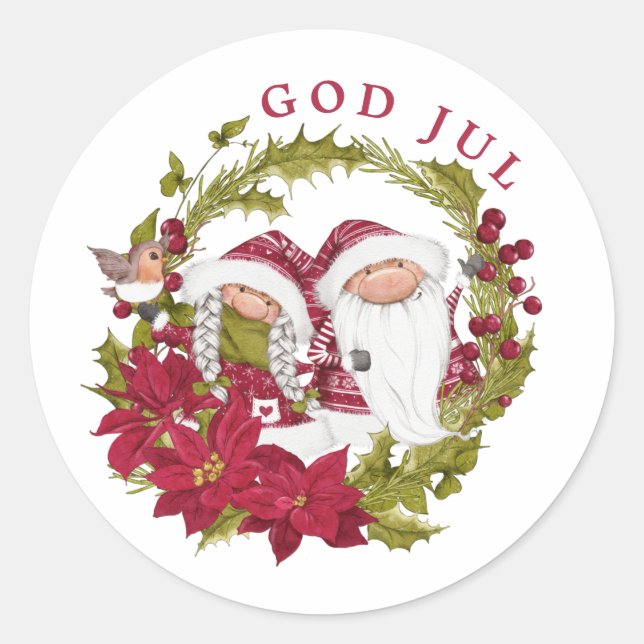 Nordic Gnome | God Jule | Norwegische Weihnachten Runder Aufkleber (Vorderseite)