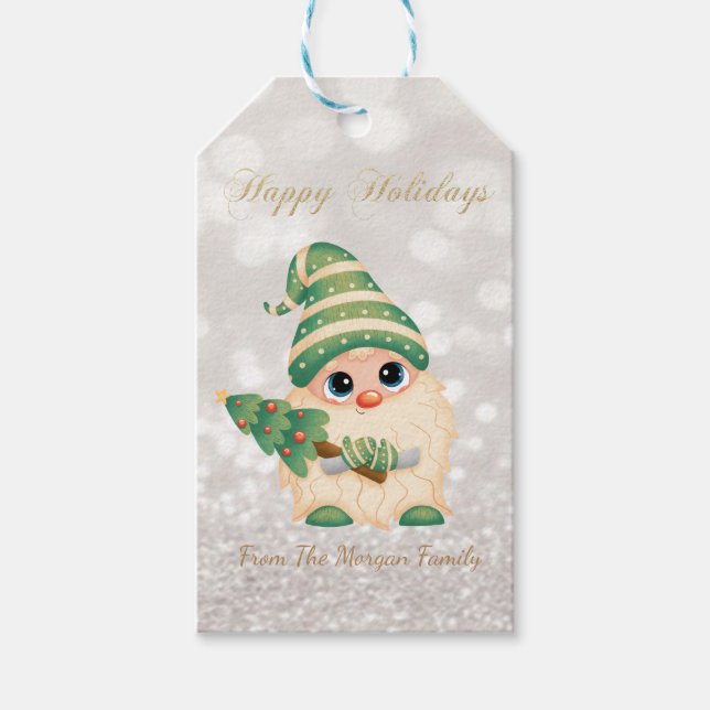 Nordic Gnome Pine Tree Glitzer Bokeh Geschenkanhänger (Vorderseite)