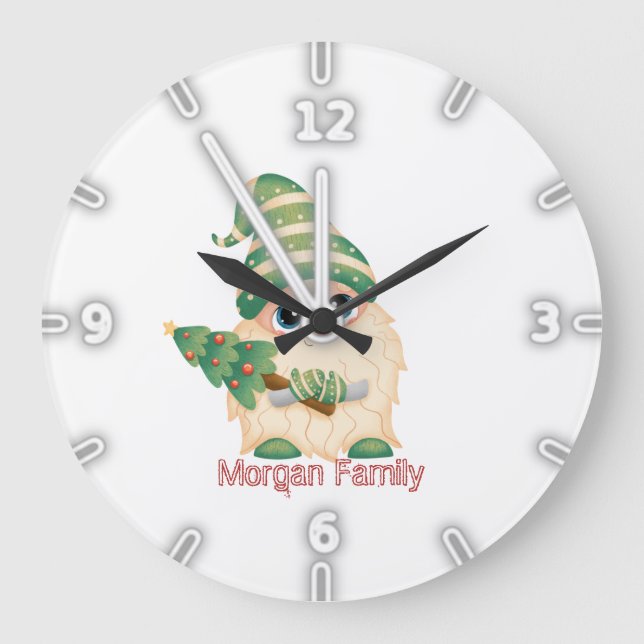 Nordic Gnome Pine Tree Weihnachten Große Wanduhr (Vorderseite)
