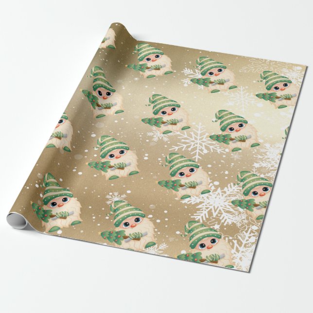 Nordic Gnome Snowflakes Gold Holiday Geschenkpapier (Ungerollt)